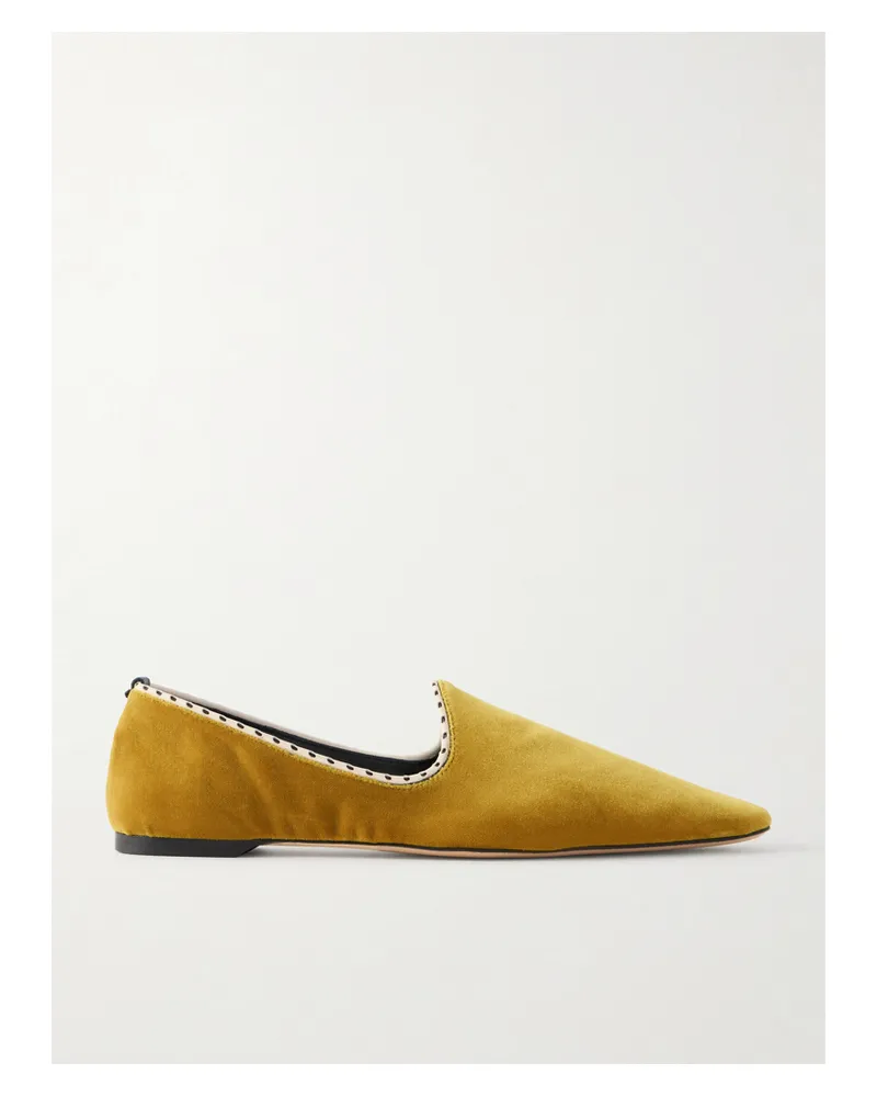 Totême Leather-trimmed Velvet Slippers - Yellow Yellow