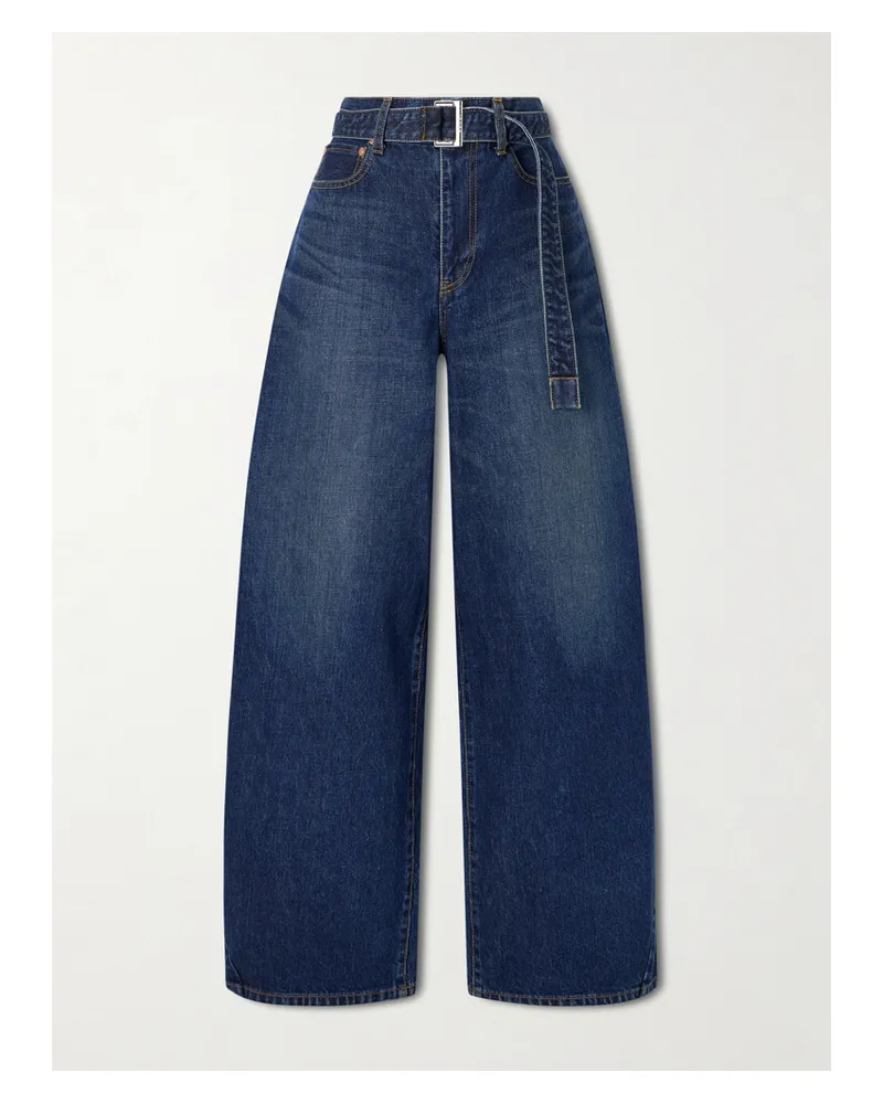 Sacai Belted High-rise Barrel-leg Jeans - Blue Blue