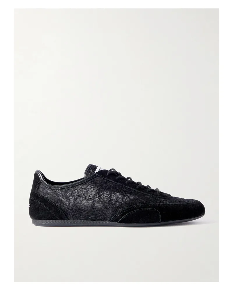 Jimmy Choo Sunny Leather-trimmed Suede And Lace Sneakers - Black Black