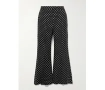Polka-dot Grain De Poudre Flared Pants - Black