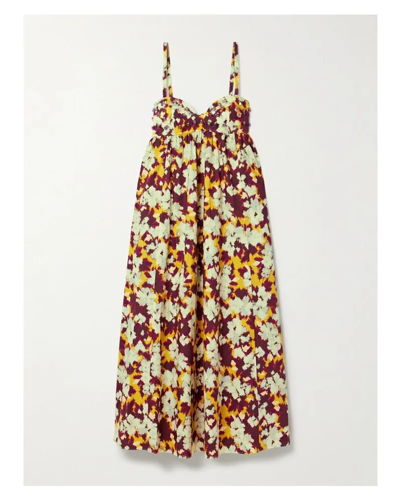 Ulla Johnson Harlan Midikleid Aus Bedruckter Baumwollpopeline Mit Verzierungen - Gelb Gelb