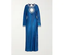 Embellished Cutout Lurex Maxi Dress - Blue