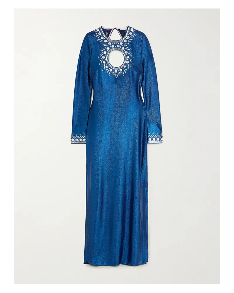 Paco Rabanne Embellished Cutout Lurex Maxi Dress - Blue Blue