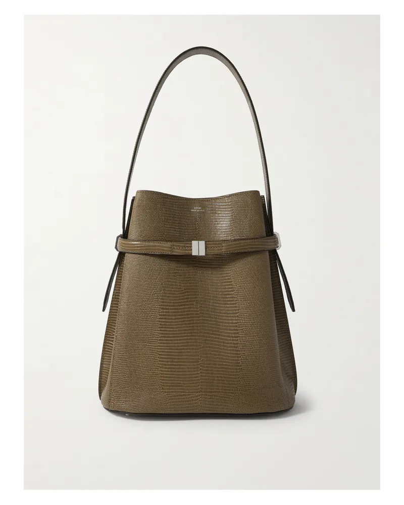 Totême Belted Lizard-effect Leather Tote - Green Green