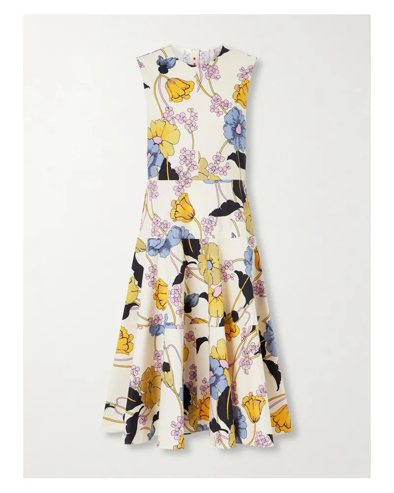 Marni Floral-print Cotton-poplin Midi Dress - Neutrals Neutrals