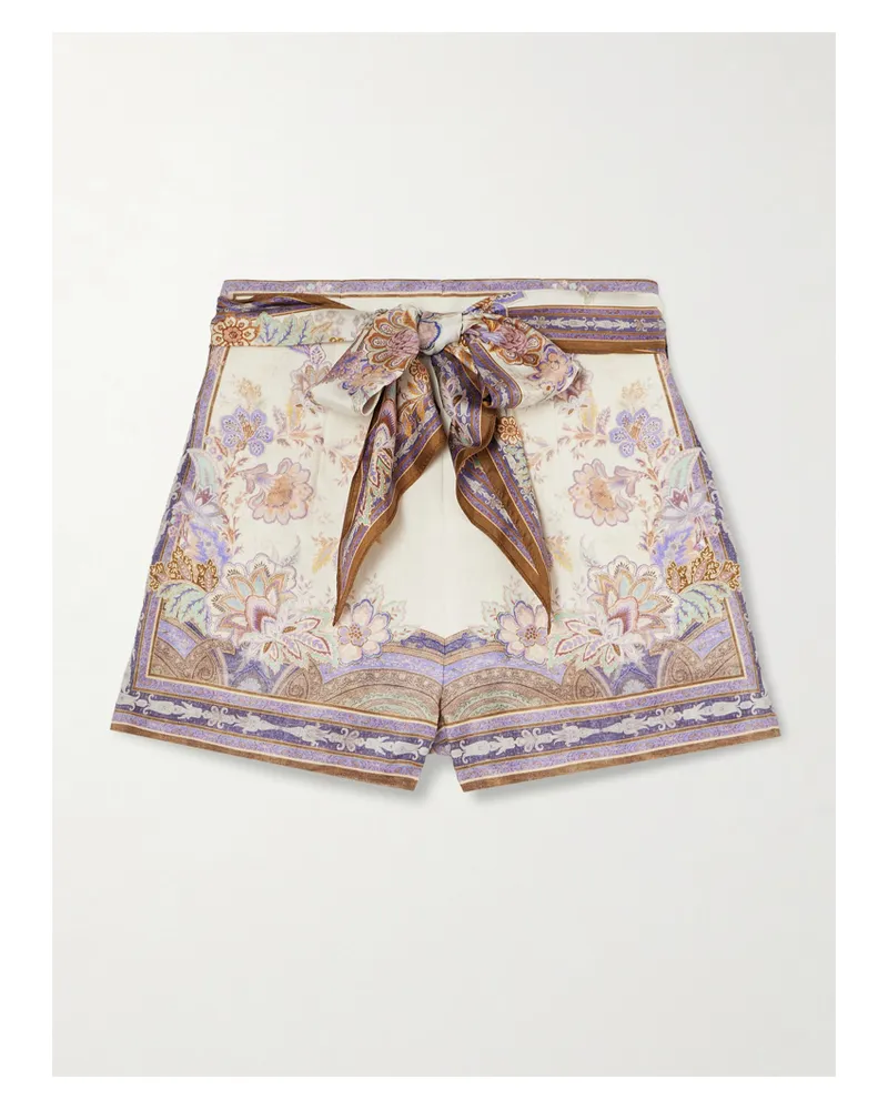 Zimmermann Luna Scarf Shorts Aus Leinen Mit Bindegürtel - Mehrfarbig Mehrfarbig