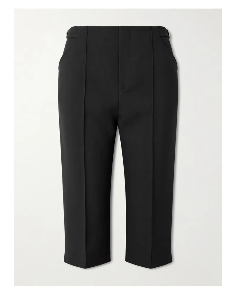 Chloé Buckle-embellished Wool-crepe Straight-leg Capri Pants - Black Black