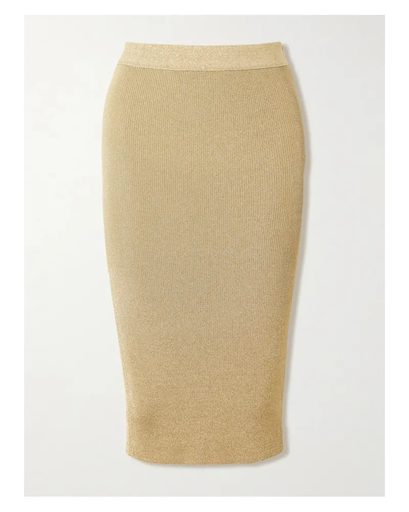 Stella McCartney Midirock Aus Metallic-rippstrick - Gold Gold