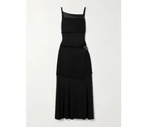 Dani Maxi-wickelkleid Aus Chiffon Und Jersey Mit Fransen Und Kunstlederbesatz - Schwarz
