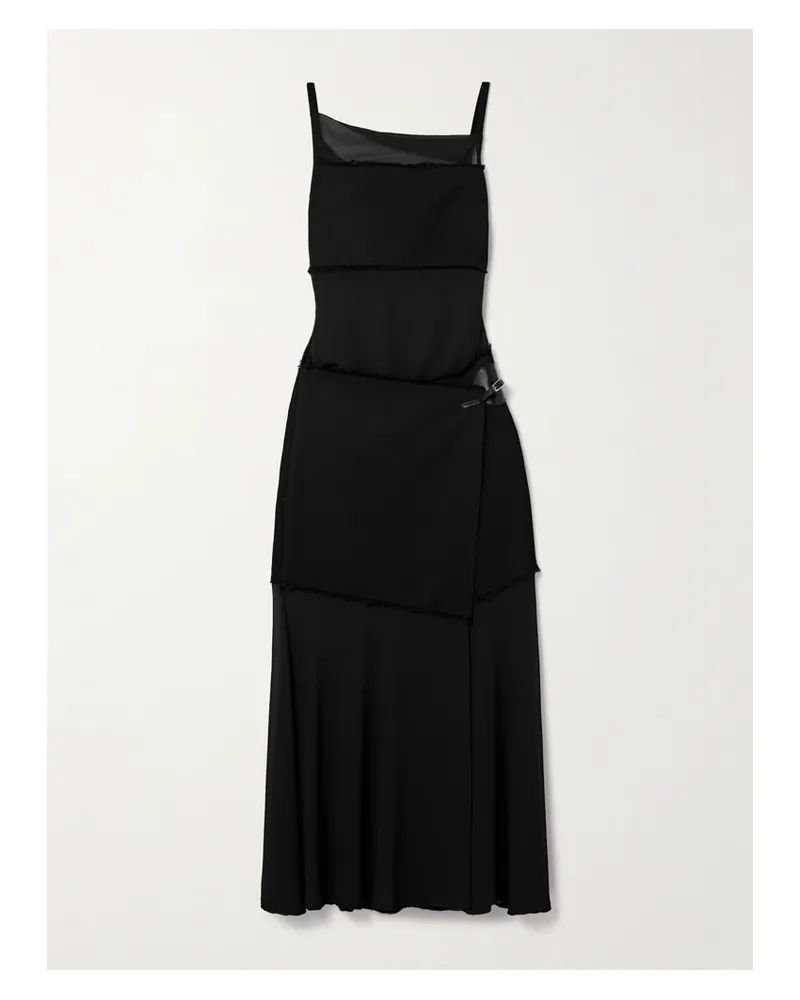 Proenza Schouler Dani Maxi-wickelkleid Aus Chiffon Und Jersey Mit Fransen Und Kunstlederbesatz - Schwarz Schwarz
