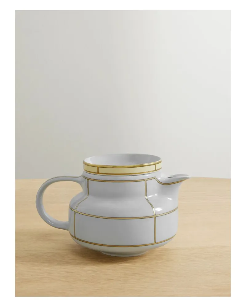 Ginori 1735 Colonna Teekanne Aus Porzellan Mit Vergoldeten Details - Blau Blau