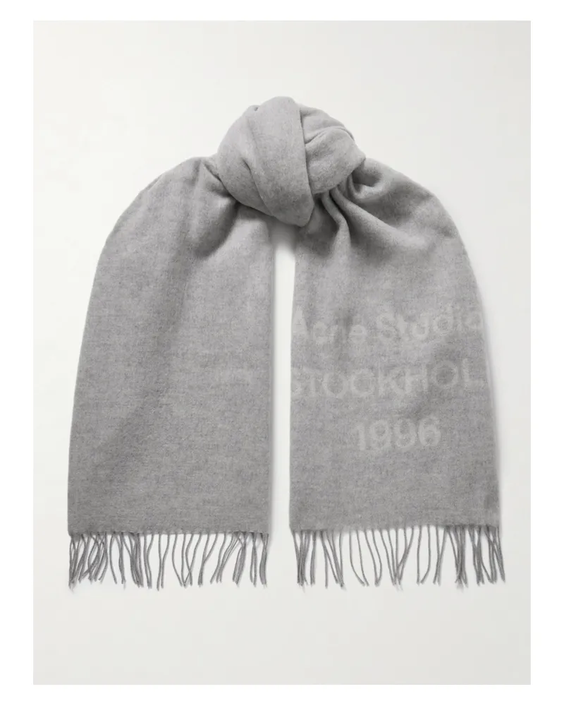 Acne Studios Fringed Wool-jacquard Scarf - Gray Gray