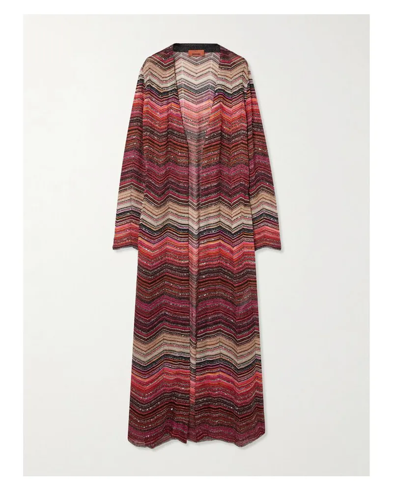Missoni Mare Cardigan Aus Gestreiftem Metallic-häkelstrick Mit Pailletten - Burgunder Burgunder
