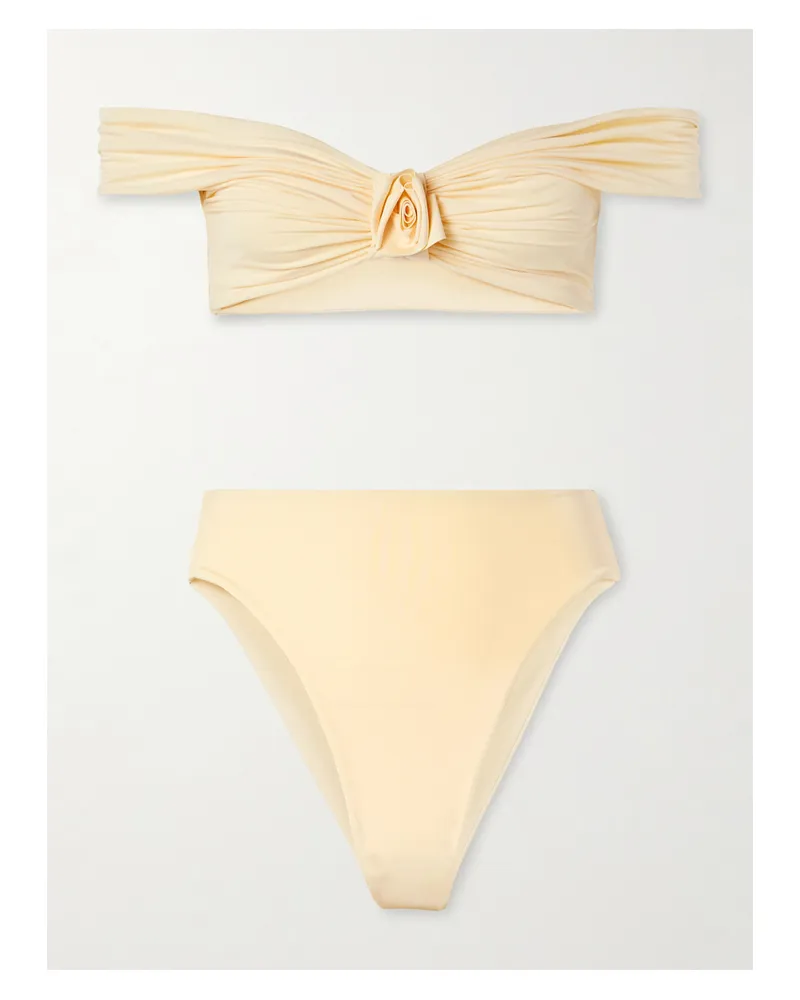 Maygel Coronel Sauco Schulterfreier Bikini Mit Raffungen Und Applikation - Gelb Gelb
