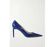 Snake-effect Leather Pumps - Blue