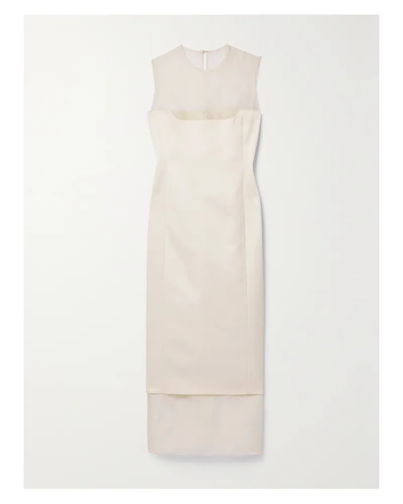 KHAITE Dissa Midikleid Aus Crêpe Aus Einer Baumwollmischung Und Tüll - Wollweiß Wollweiß
