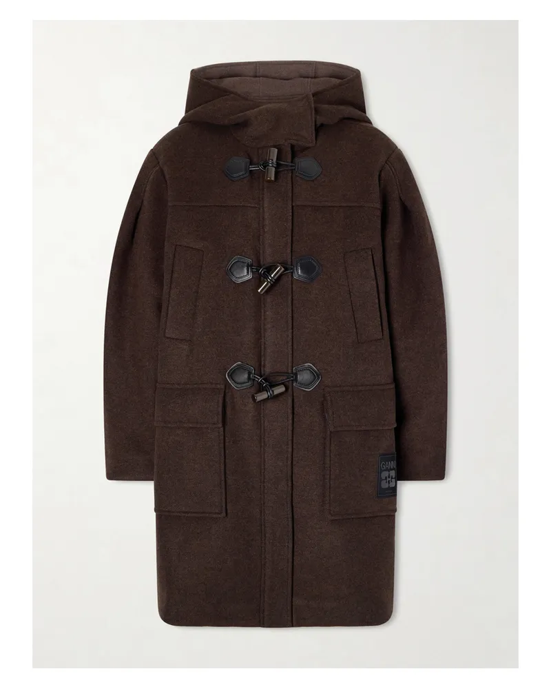 Ganni Hooded Wool-blend Coat - Brown Brown