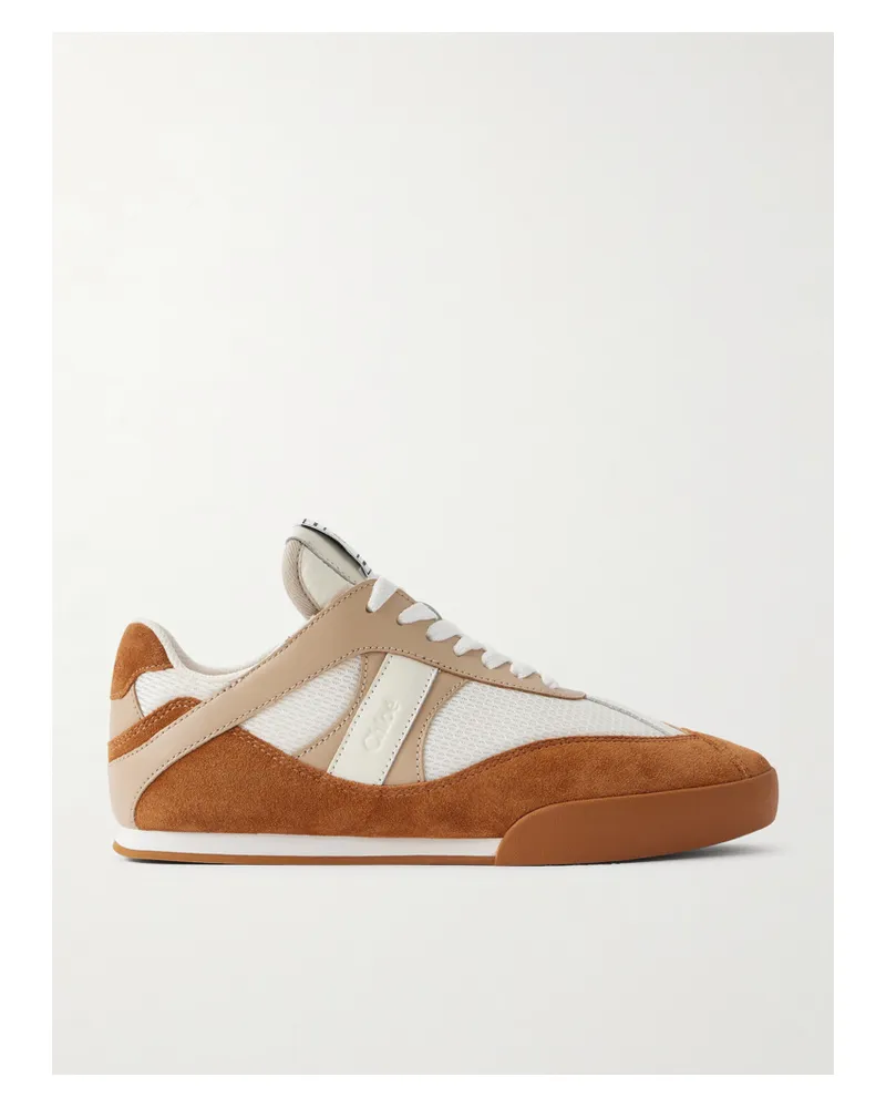 Chloé Kick Leather And Suede-trimmed Mesh Sneakers - Brown Brown