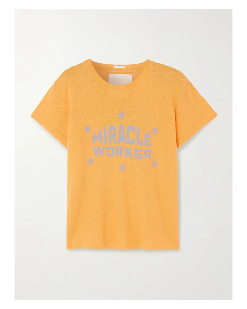 Mother The Sinful Printed Cotton And Linen-blend Jersey T-shirt - Yellow Yellow