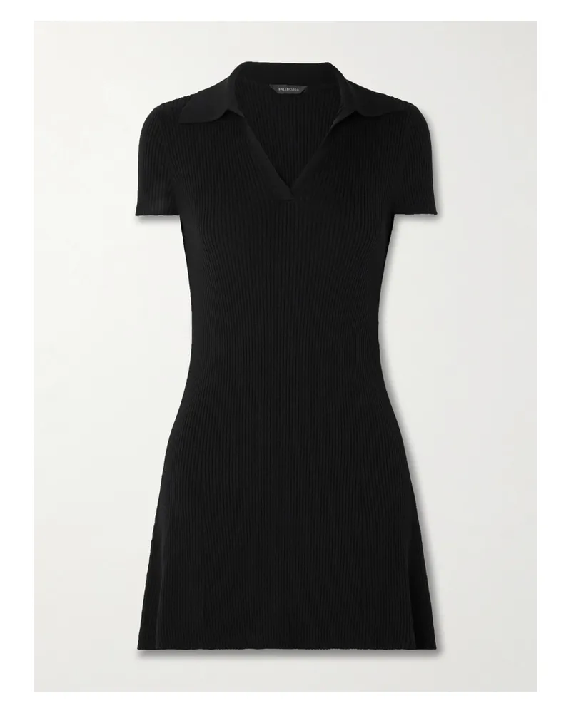 Balenciaga Ribbed Wool-blend Mini Dress - Black Black