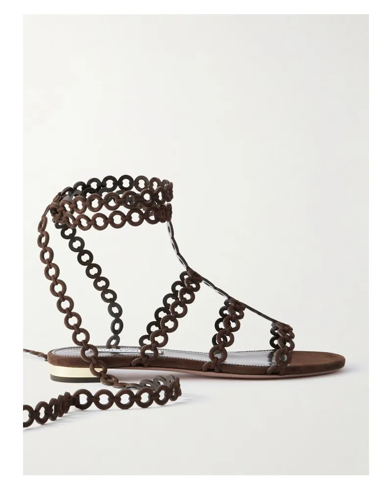Aquazzura Infinity Chain Sandalen Aus Veloursleder Mit Cut-outs - Braun Braun