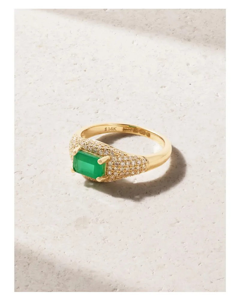 Stone & Strand Claudia Siegelring Aus 14 Karat Gold Mit Smaragd Und Diamanten Gold