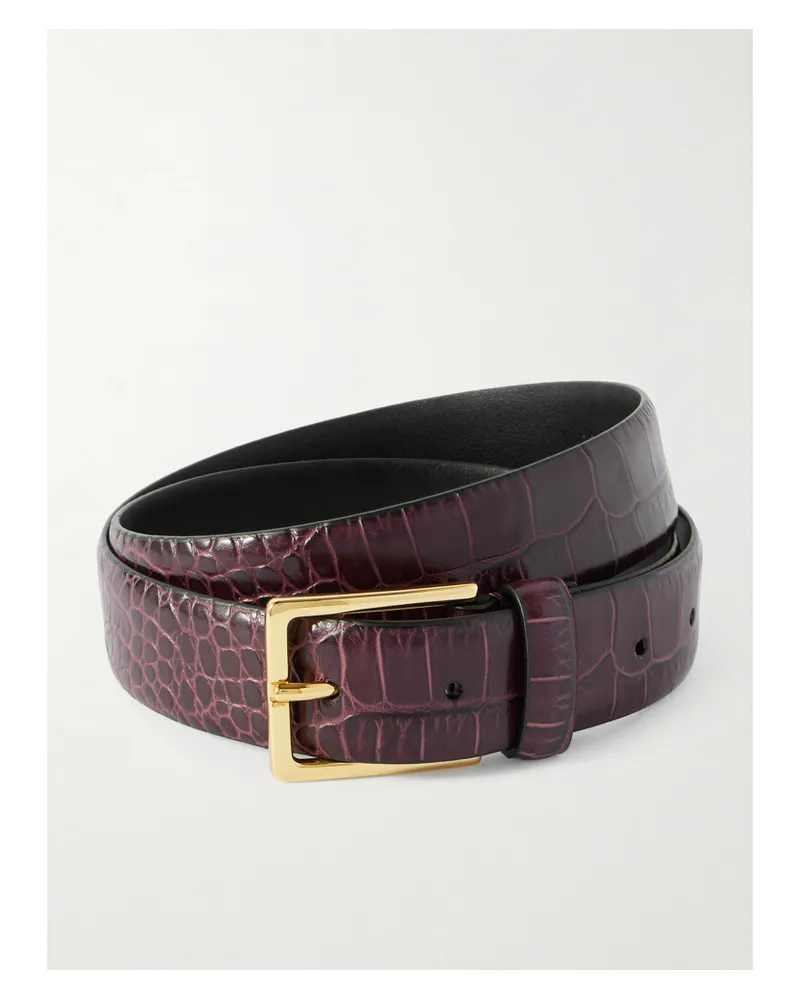 Anderson's Croc-effect Leather Belt - Burgundy Burgundy