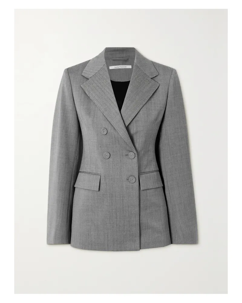 Another Tomorrow Net Sustain Doppelreihiger Blazer Aus Twill Aus Einer Wollmischung - Schwarz Schwarz