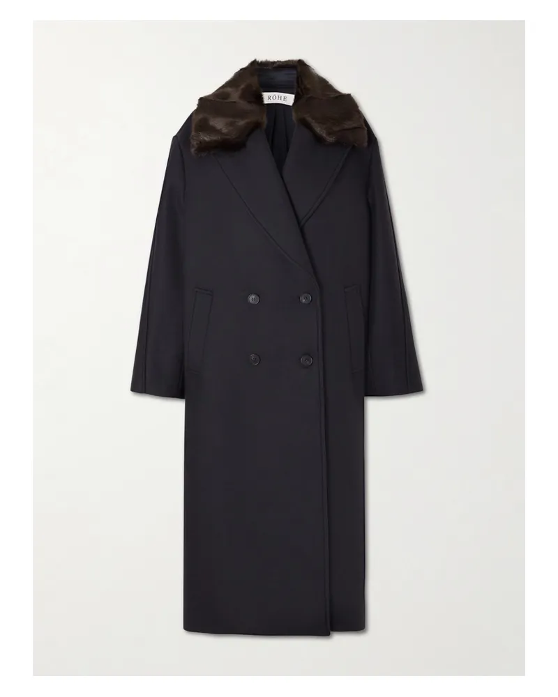 Róhe Ezra Double-breasted Plush-trimmed Wool-blend Coat - Blue Blue