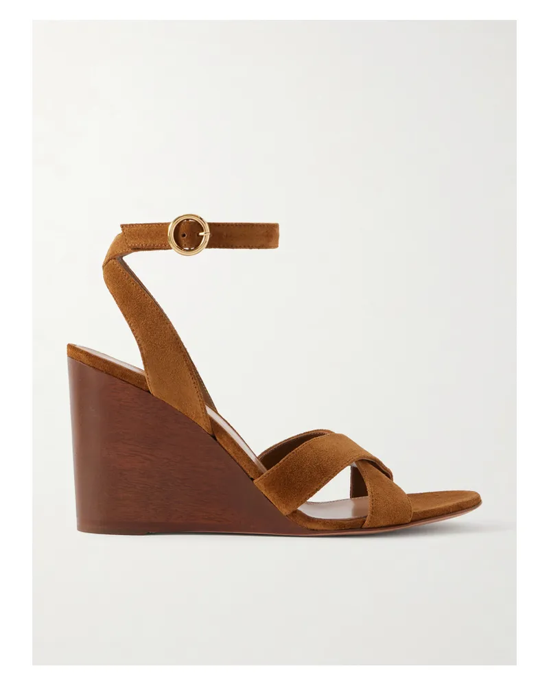 Gianvito Rossi Suede Wedge Sandals - Brown Brown