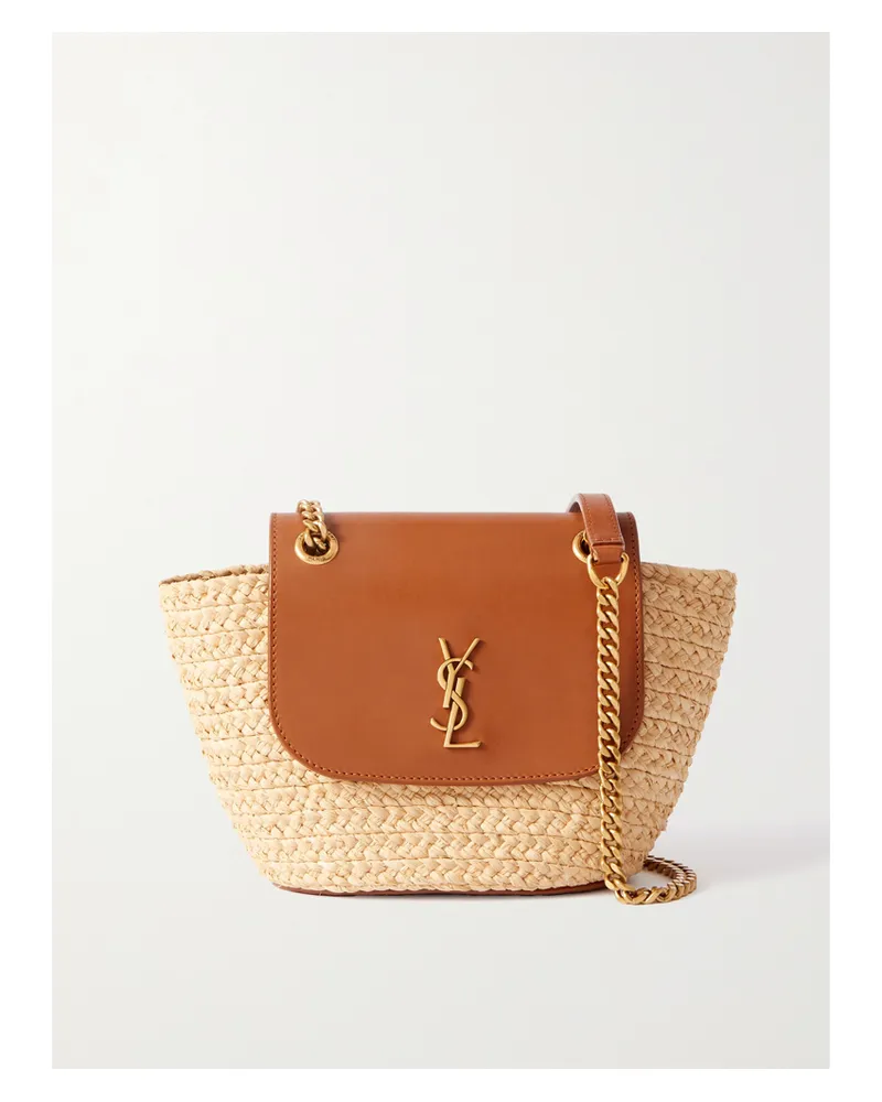 Saint Laurent Manon Mini Leather-trimmed Raffia Shoulder Bag - Brown Brown