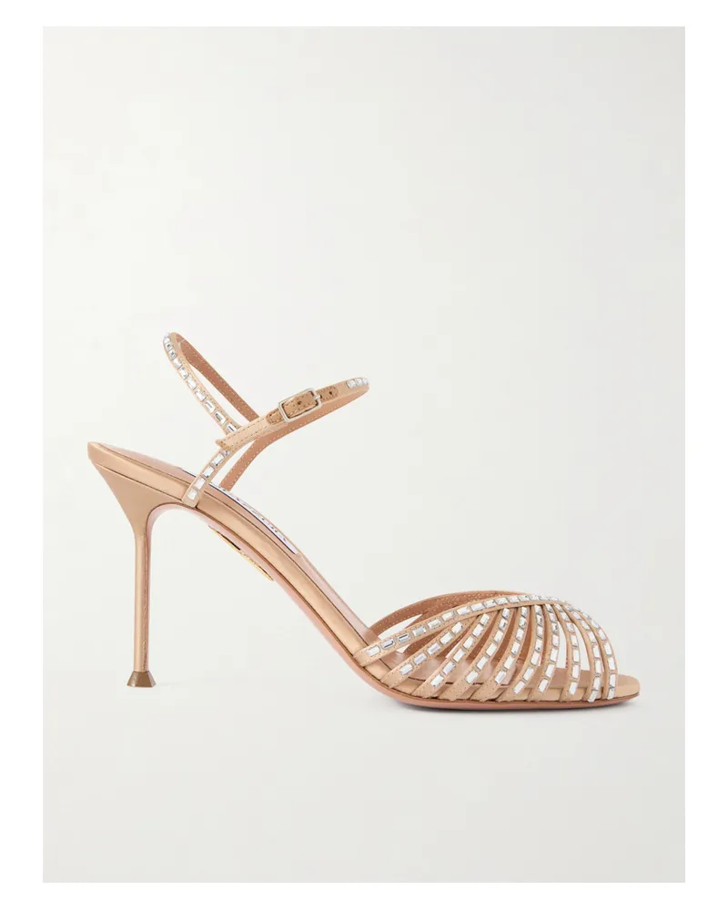 Aquazzura Hold Me 85 Crystal-embellished Satin Sandals - Neutrals Neutrals