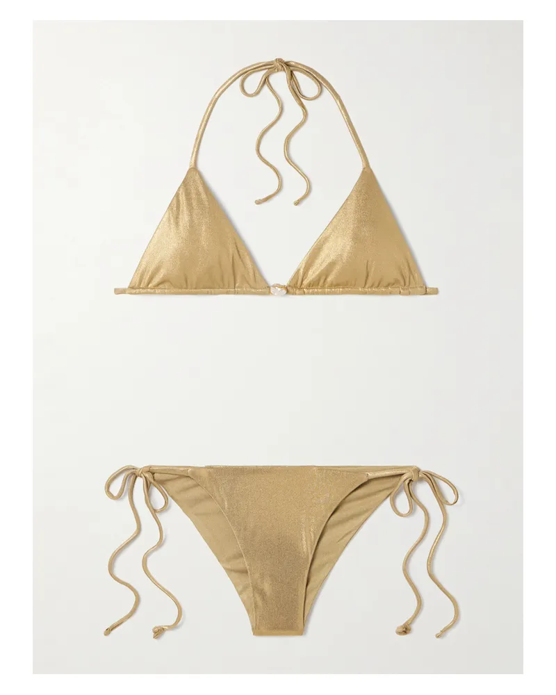 Sara Cristina Triangel-bikini In Metallic-optik Mit Perle - Gold Gold