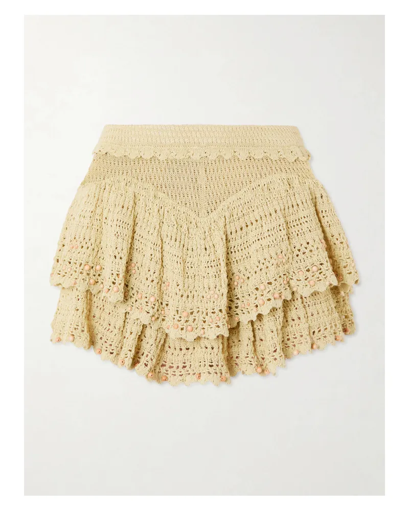 Isabel Marant Olzea Embellished Crochet-knit Shorts - Neutrals Neutrals