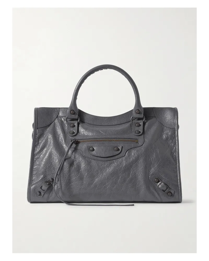 Balenciaga Le City Medium Textured-leather Tote - Gray Gray