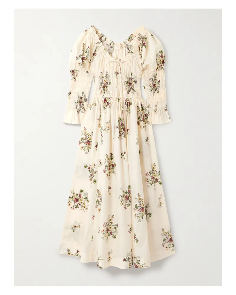 DÔEN Kaira Midikleid Aus Biobaumwollpopeline Mit Blumenmuster Und Raffungen - Mehrfarbig Mehrfarbig