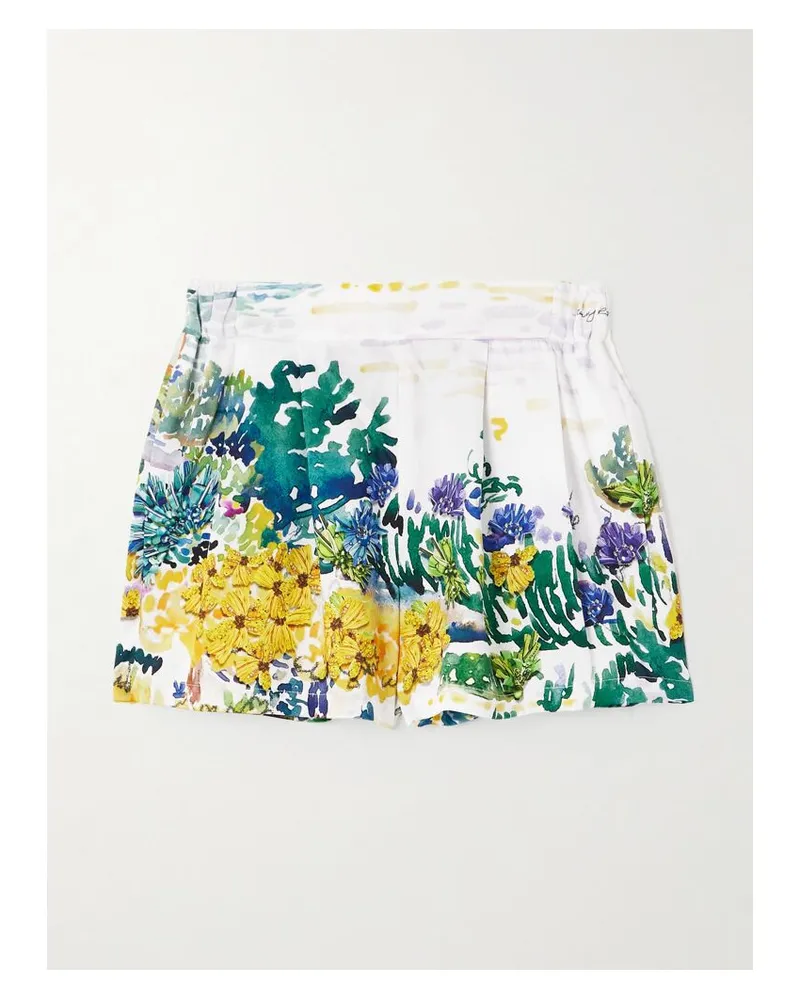 Mary Katrantzou Vallo Shorts Aus Bedrucktem Twill Mit Falten - Blau Blau