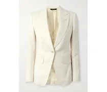 Striped Wool-blend Blazer - White