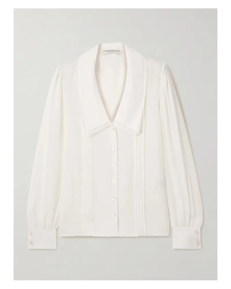 Alessandra Rich Bluse Aus Seidenchiffon Mit Biesen Und Spitzenbesatz - Weiß Weiß