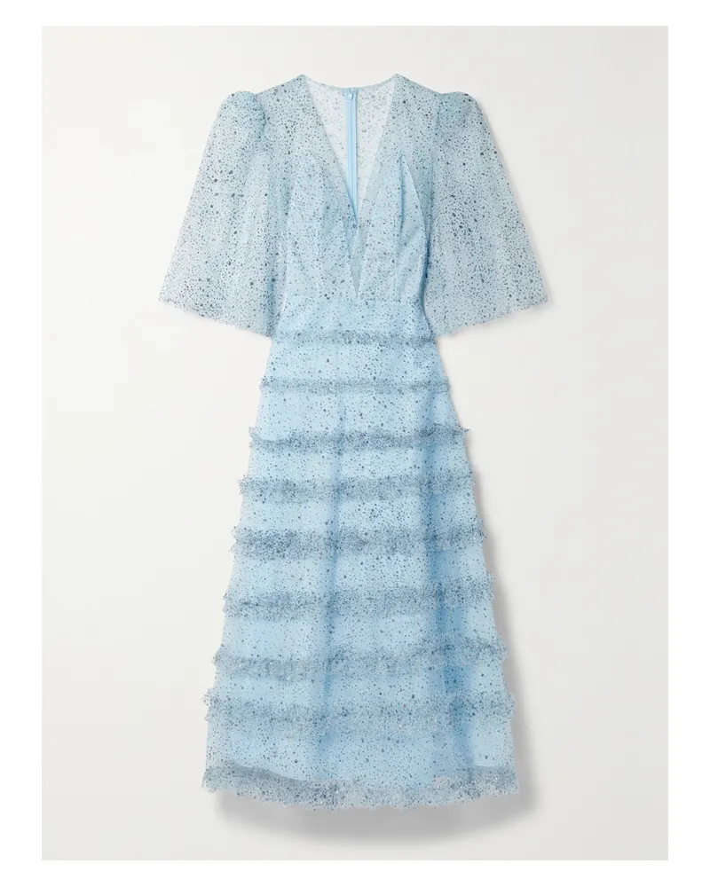 COSTARELLOS Lucia Robe Aus Tüll Mit Fil Coupé Und Rüschen - Blau Blau