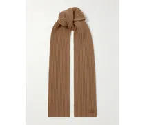 Appliquéd Ribbed Cashmere Scarf - Brown