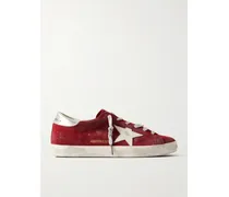 Super-star Distressed Metallic Leather-trimmed Suede Sneakers - Red