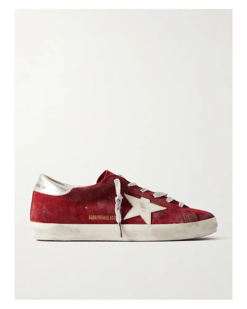 Golden Goose Super-star Distressed Metallic Leather-trimmed Suede Sneakers - Red Red