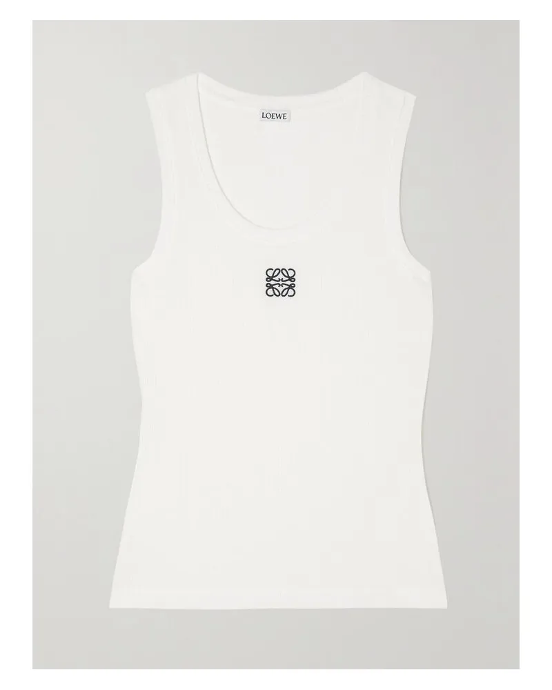 Loewe Tanktop Aus Gerippter Stretch-baumwolle Mit Stickerei - Weiß Weiß