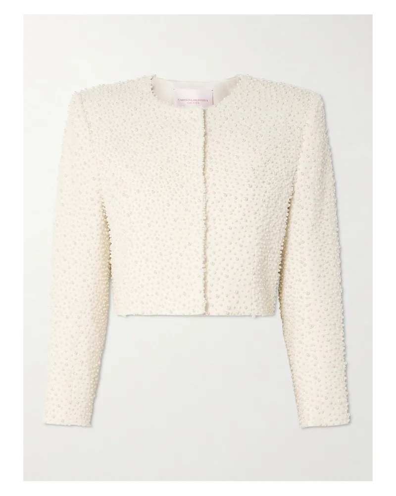 Carolina Herrera New York Jacke Aus Crêpe Aus Einer Wollmischung Mit Kunstperlen - Weiß Weiß