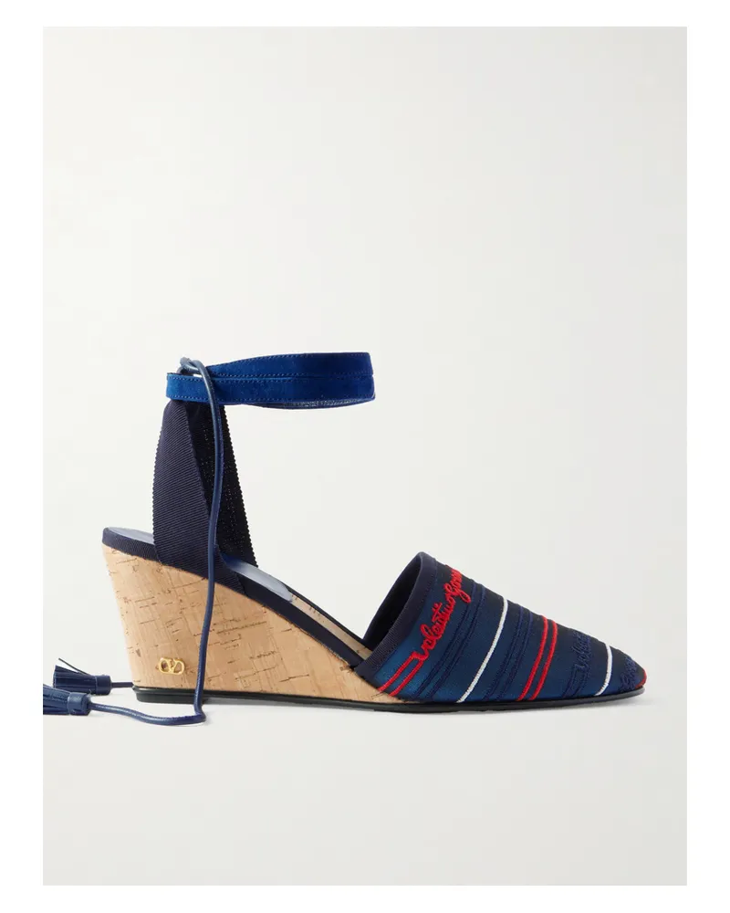 Valentino Garavani La Cruisette 75 Wedges Aus Canvas Mit Stickereien Und Troddeln - Blau Blau