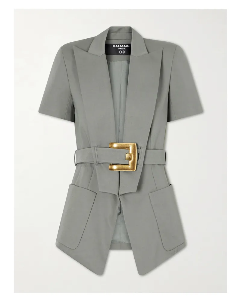 Balmain Belted Cotton-gabardine Jacket - Green Green