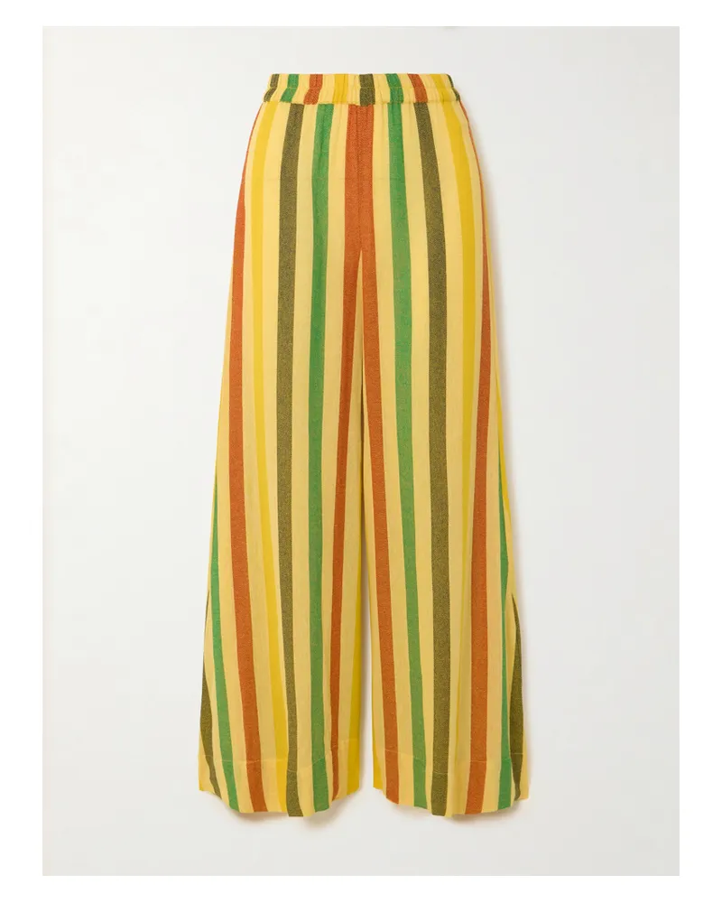 Suzie Kondi Elira Hose Mit Weitem Bein Aus Gestreifter Baumwollgaze - Gelb Gelb
