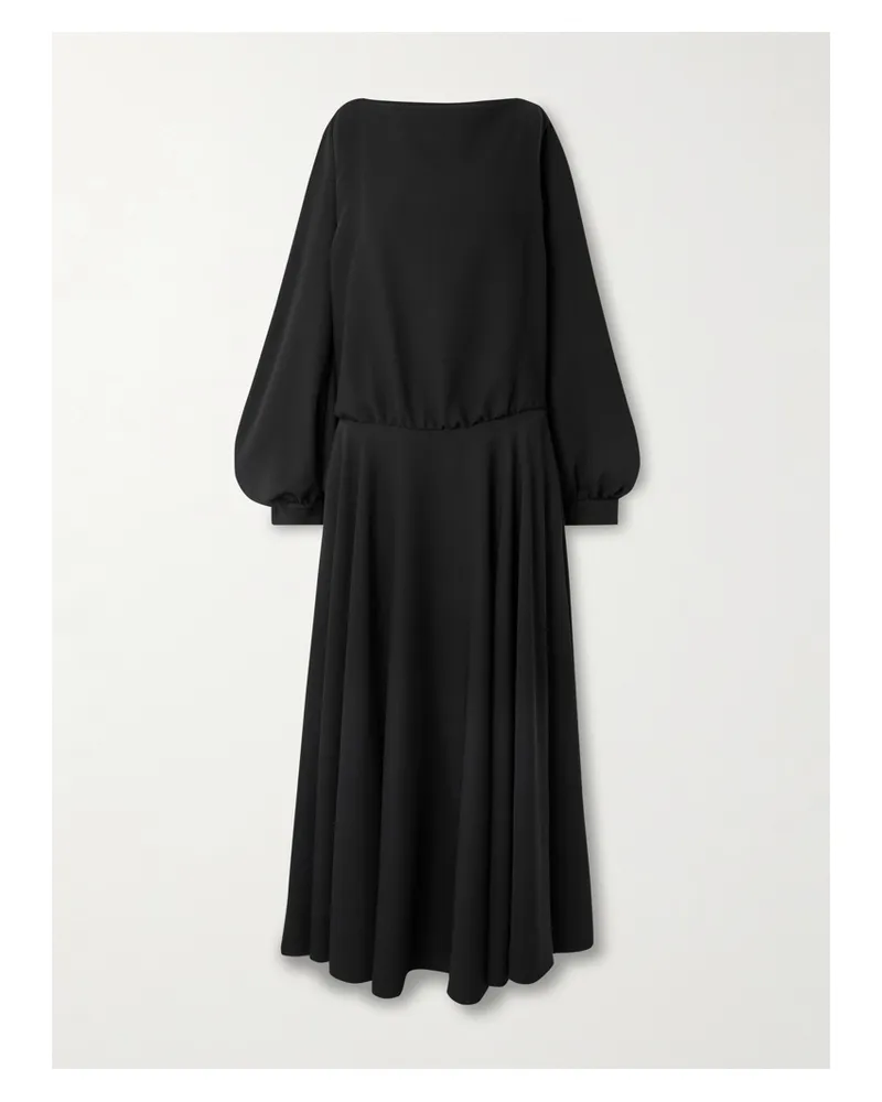 Balenciaga Balloon Gathered Draped Cutout Silk And Wool-blend Crepe Maxi Dress - Black Black