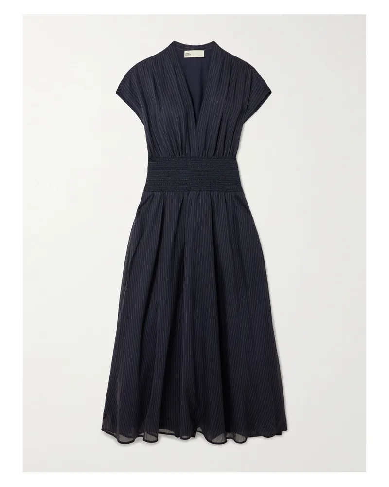 Tory Burch Midikleid Aus Gestreifter Baumwolle Mit Raffungen Und Falten - Blau Blau
